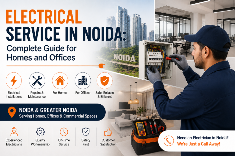 Professional electrician near Noida repairing home electrical wiring and switchboard safely
